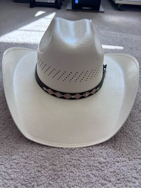 Men's White Western Cowboy Hat with Black Decorative Band